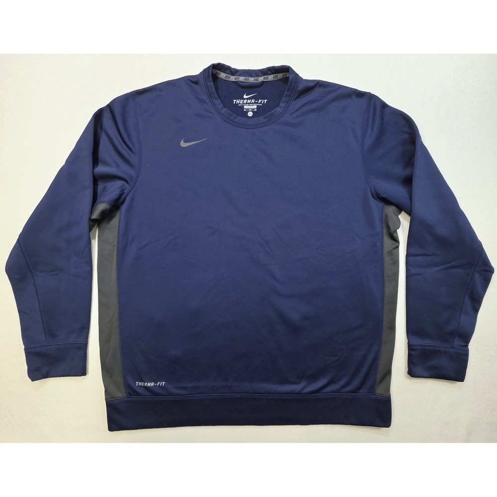 Nike Therma-FIT Pullover Shirt Mens XL Long Sleeve Crew‎ Blue Gray Fleece Lined